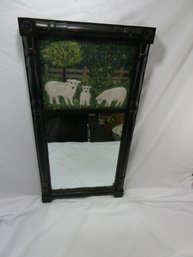 Interesting Vintage Mirror With Hand Stiched Wool Lamb Scene