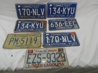 (Lot Of 7) Vintage License Plates And A Surround