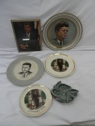 Small Lot Of Plates And Other Items Related To Kennedy And Ike