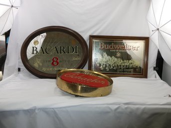 (Lot Of 3) Hanging Beer / Liquor Mirrors And Sign