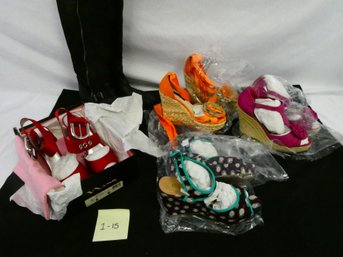 Nice Lot Of 5 Pairs Women's Shoes And Boots. Wedges Size 7.5, Red 8 And Boots 8.5