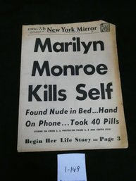 1962 New York Mirror Newspaper - Headline Marilyn Monroe Death.
