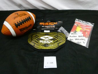 Small Sports Lot! Nice Wilson Football, Shock Doctor Back Plate, And Package Of Pro Strips.