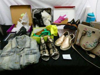 Women's Lot Of Shoes, Handbag And Jacket! Shoes, Jean Jacket And New Nine West Handbag W/wallet!