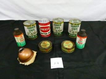 Lot Of Vintage Unopened Quaker State Motor Oil Quart's  And Other Vintage Auto Tins.