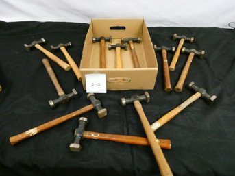 Lot Of 13 Vintage Auto Body Hammers Square Head & Round Head - 11' Wood Handles.