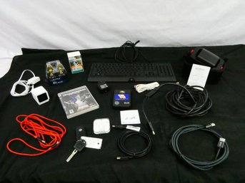 Mixed Lot Of Electronics! Cameras, Cables, Keyboard, Homido VR Headset