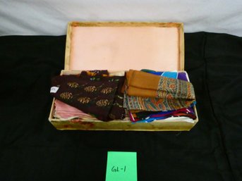 Vintage Box W/ Ladies Scarves And Handkerchiefs. Very Nice Lot! Box 15 X 7 X 3