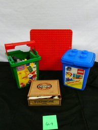 LEGO'S!! Nice Lot Of 2 Buckets And Small Box W/ Building Board!