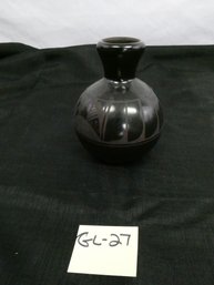 Signed Adakai Navajo Black On Black Glazed Handcrafted Pottery Vase