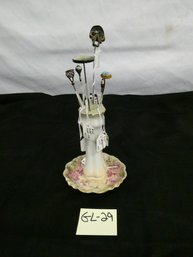 Porcelain Hat Pin Stand With SIX Hat Pins - Some Sterling / Turquoise / Mother Of Pearl