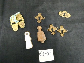 (Lot Of 9) Various Antique/vintage Escutcheon Key Hole Covers / Brass - Copper - Porcelain