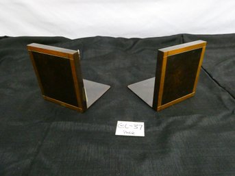 Pair Of Silver Crest Bookends - Bronze/walnut