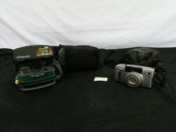 (Lot Of 2) Older Cameras - Polaroid OneStep Express And Canon SureShot Z135 (35mm) With Cases