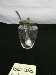 Vintage RSCO Cut Glass Condiment Jar With Sterling Silver Lid And Spoon - 29g Sterling