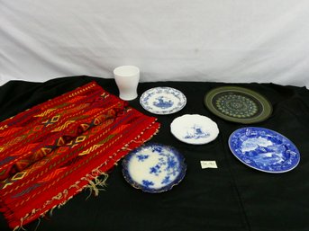 Nice Lot Of Old China And Transferware - Newer Mikasa Platter - Handwoven Blanket