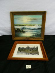 (Lot Of 2) Framed Art - Original Oil Painting And Signed Photograph
