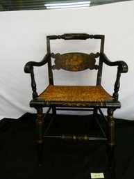 Vintage Hitchcock Stenciled Arm Chair Black And Gold With Rush Seat!!