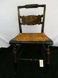 Vintage Hitchcock Stenciled  Chair Black And Gold With Rush Seat!!