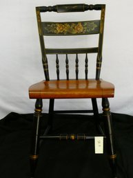 Hitchcock Stenciled  Chair Black And Brown With Wooden Seat.