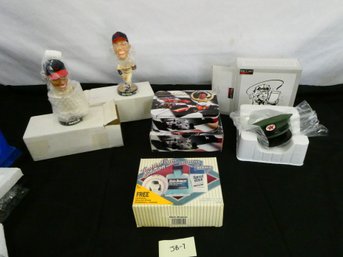 Sports Memorabilia Lot! Nolan Ryan Skin Bracer Set In Original Box, 2 Bob Feller Bobble Heads And More!