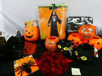 Large Lot Of Halloween Items! Costumes, Wigs, Candy Buckets And More! Many New With Tags
