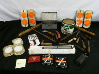 Great Lot Of Vintage Tools And Other Great Items! Large Reflectors, Stanley Butt Marker, And More!