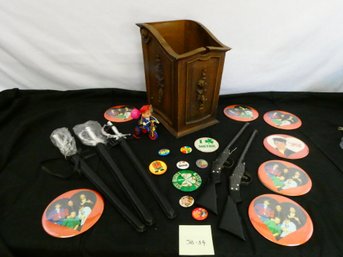 Lot Of Toys And Buttons! Plastic Stand, New Kids, Buttons, Pop Guns And More!