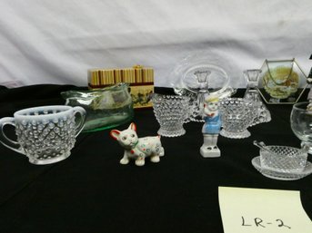 Small Glass Lot! Candle Stick Holders, Cream And Sugar Set, Unique Figurines And More!