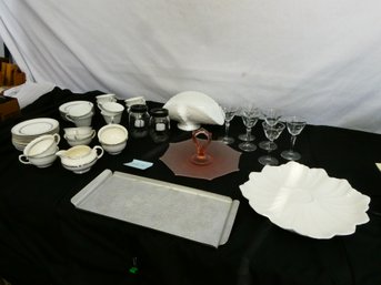 Large Glass Lot! 2 China Patterns, Serving Ware, Etched Glass Cordials And More!