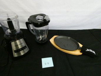 Hamilton Beach Multi-Function Blender And Jim Beam Cast Iron Grill Pan W/ Wooden Tray!