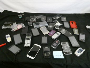 Box Lot Of Old Cell Phones And Cases.
