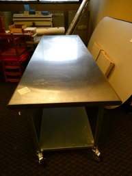 Stainless Steel Prep Table With Shelf On Wheels / Needs Leg Set Screws / 84' X 30' X 33'H