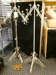 (Lot Of 3) Two Adjustable Candle Stands And One Vintage Floor Lamp - All Approximately 62' Tall