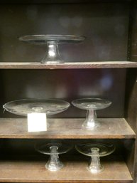 (Lot Of 5) Glass Cake Stands / 2 Large (13' Diam) - 3 Small (8' Diam) - All Approximately 5'H