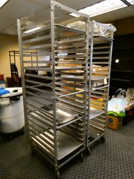 (Lot Of 2) Bakery Speed Racks - Includes (7) Sheet Trays / 3 Shallow Hotel Pans And Rack Cover