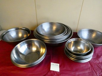HUGE Lot Of Stainless Steel Prep Bowls - Assorted Sizes - Largest Is 19' Diameter - Approximately 30