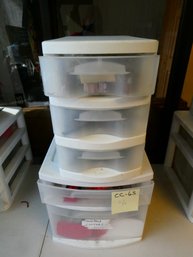 (lot Of 2) Storage Units - 5 Drawers / Cake & Decorating Items - Icing And Bowl Scrapers - Dishers - Flatware