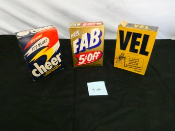 Great Lot Of 3 Vintage Detergent Boxes!! 2 Unopened W/ Contents.  8' X 6'