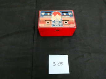 Steel Toy Budget Bank Box By Louis Marx Co. Original Litho 1940s!!  6 X 3 X 3.5