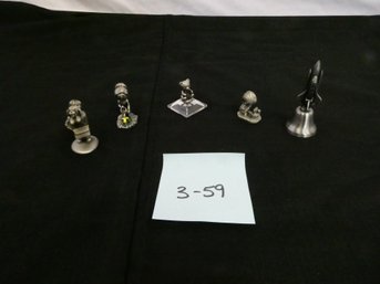 Nice Lot Of 5 Small Pewter Decorative Items. Tallest Is 3'