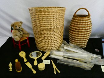 Mixed Lot Of Items! 2 Nice Baskets, Vintage 8 Piece Vanity Set - Du Barry, Carousel Poles And More!