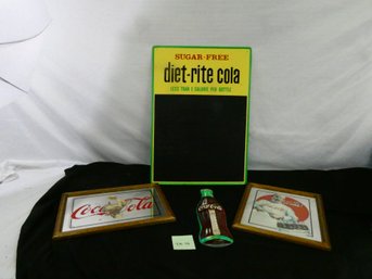 (Lot Of 4) Three Coca-Cola Items And A Diet-rite Cola Metal Blackboard (28'H X 20'W)