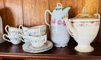 Bluebell Cups And Saucers And Two Tea Pots