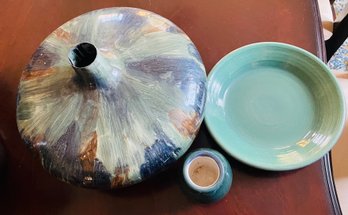 Gorgeous Metal Bowl / Vase And 2 Pieces Of Pottery Signed By Douglas