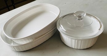 Corningware  - 2 Oval And 1 Round.  Round Includes Glass Lid Too.  Great Condition!
