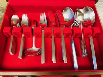 Full Set Of Mid Century Quality Flatware Set In Lined Box.