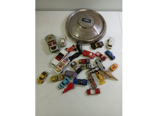 Chevy 1954 Dog Dish Hub Cap & Misc. Vintage Toy Cars  Lot Of 29