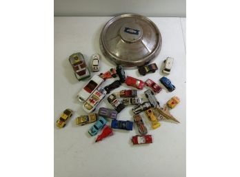 Chevy 1954 Dog Dish Hub Cap & Misc. Vintage Toy Cars  Lot Of 29