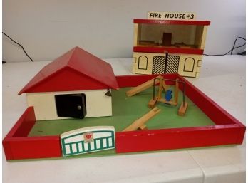 GEMLA -- Swedish Wooden School House & Firehouse Vintage Toy